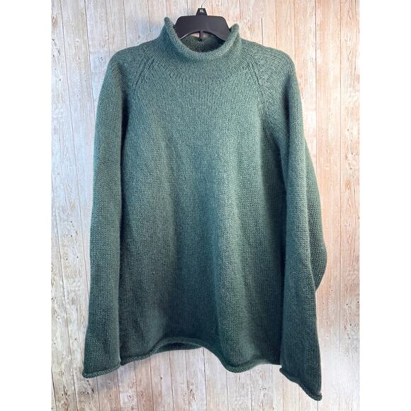 J.Crew Wool Sweater Mens L Green Heavy Knit Mock Neck Raglan‎ Sleeve Pullover - Picture 1 of 7